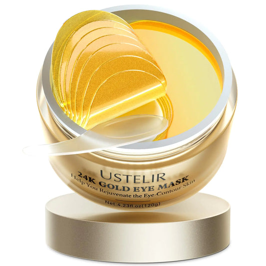 USTELIR Under Eye Patches 40 Pairs 24K Gold Eye Masks with Collagen Eye Patches for Puffy Eyes Dark Circles & Wrinkles Under Eye Masks for Skin Care Set Eye Gel Pads Spa Gifts for Women & Men